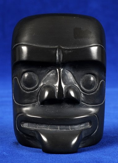 Haida Argillite Mask Signed CL 2 7/8"x 3 7/8" Good: Haida Argillite Mask Signed CL 2 7/8"x 3 7/8" Good Condition