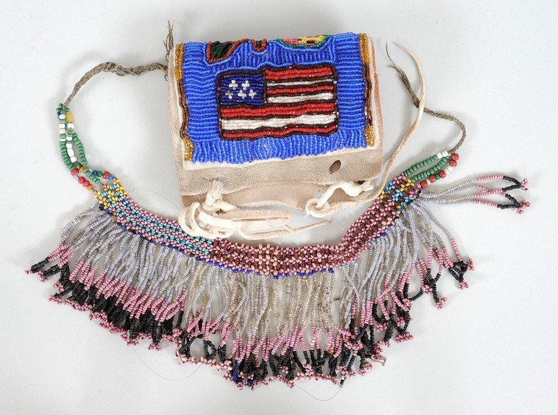 Beaded Arm Band with Canada and U.S. Flag Design Good: Beaded Arm Band with Canada and U.S. Flag Design Good Condition and a 19TH C. Beaded Choker Fair Condition