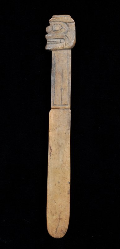 Inuit Carved Wooden Snow Knife with Bear Handle 11 1/2" (1 of 2)