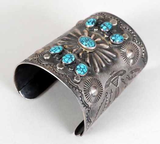 Navajo Silver and Spider Web Turquoise Bow Guard with (1 of 5)