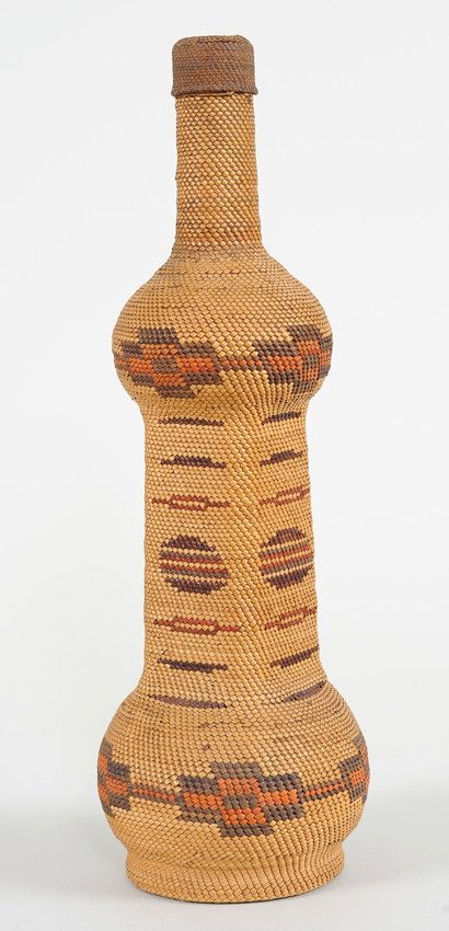 Makah Basketry Covered Bottle with Geometric Design 13" (1 of 3)