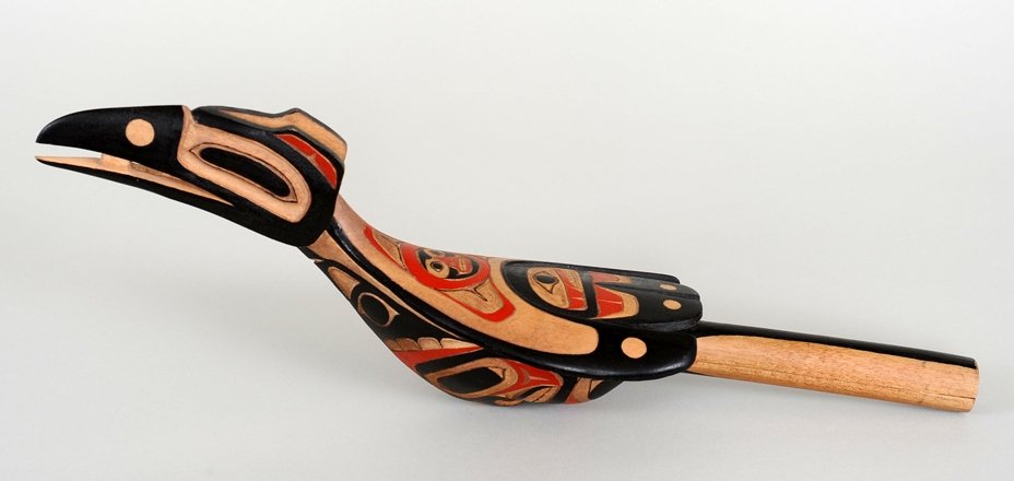 Finely Carved Northwest Coast Raven Rattle Signed KJM (1 of 4)