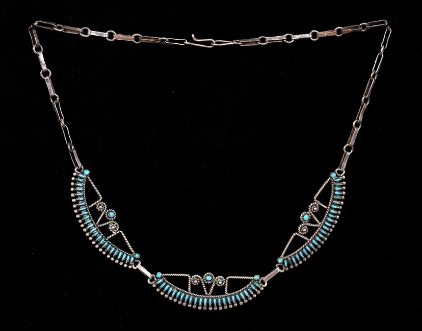 Zuni Petit Point Silver and Turquoise Necklace 18" L. (1 of 3)