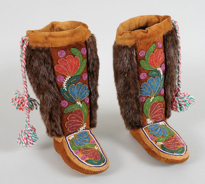Pair of Northern Cree Floral Design Beaded Moose Hide (1 of 3)