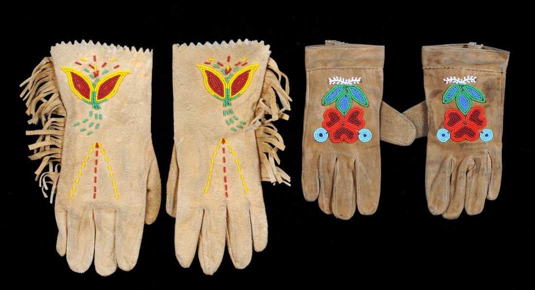 Two Pairs of Ladies Beaded Gloves with Floral Design: Two Pairs of Ladies Beaded Gloves with Floral Design Good Condition