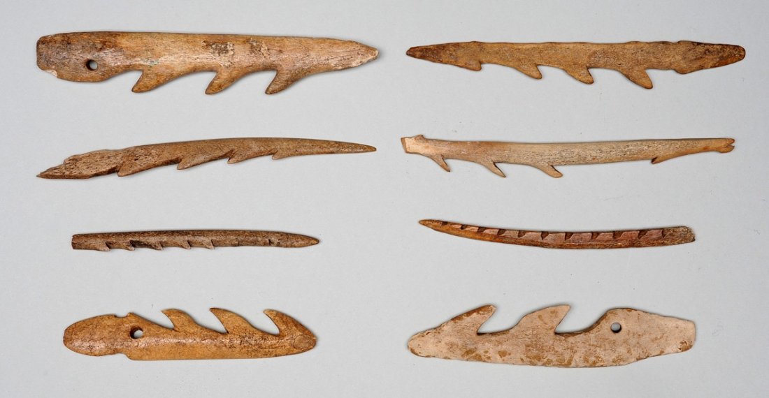 Eight Aleut Carved Antler Harpoon Points From Kodiak (1 of 1)