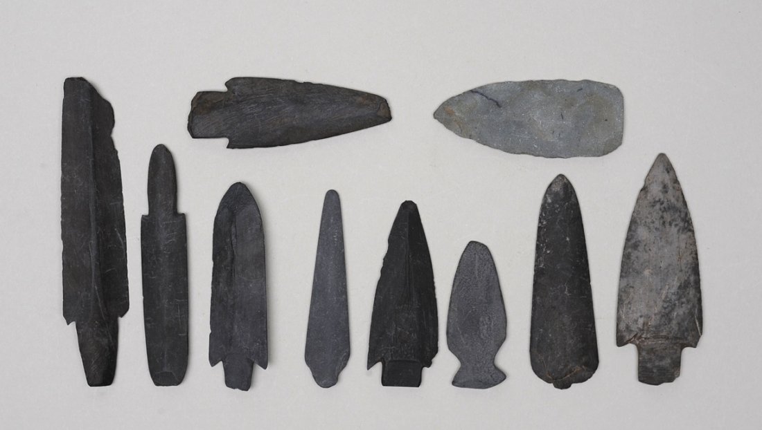 Ten Slate Spear Points From Kodiak Island, AK 2" L. - 4 (1 of 1)