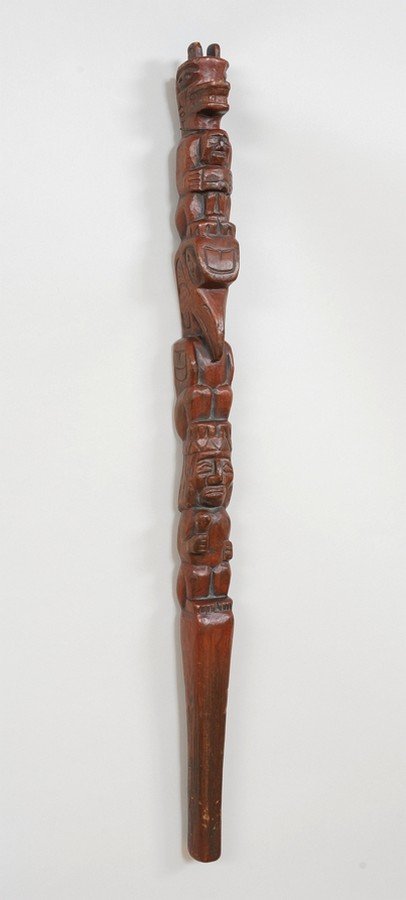 Coast Salish Talking Stick Carved with Four Figures and (1 of 2)