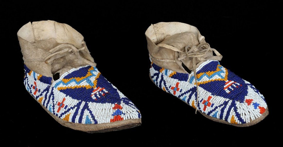 Pair of Plains Fully Beaded Moccasins with Geometric (1 of 3)