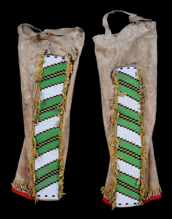 Pair of Blackfoot Beaded Leggings with Geometric Design (1 of 2)
