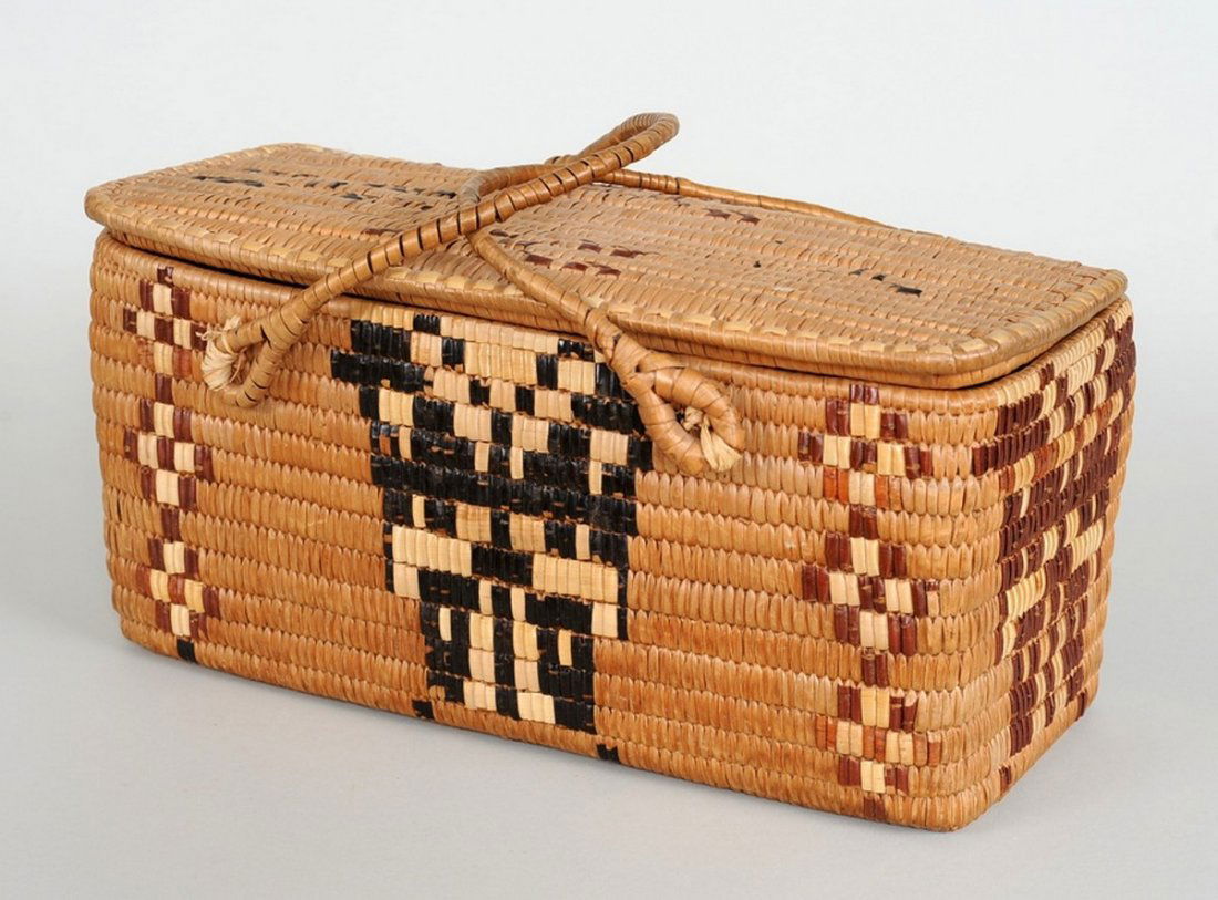 Coast Salish Lidded Basket with Handles and Imbricated (1 of 2)
