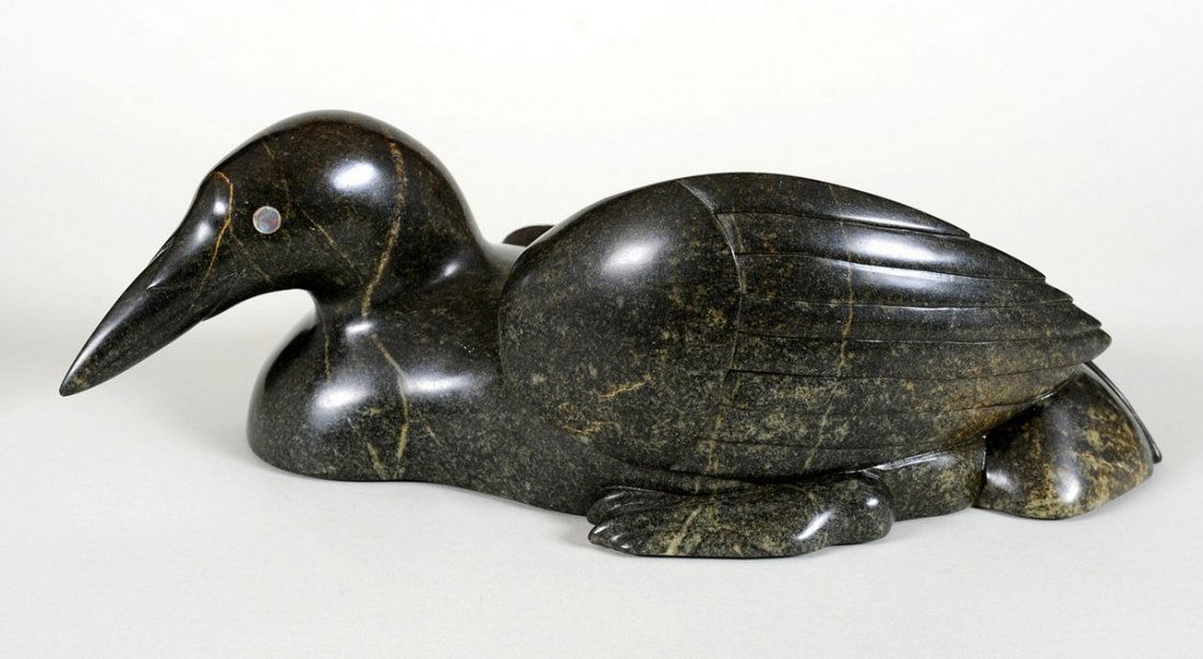 Steatite Loon Bowl Carved by Tom Hamer 15" L. 7 1/2" W. (1 of 3)