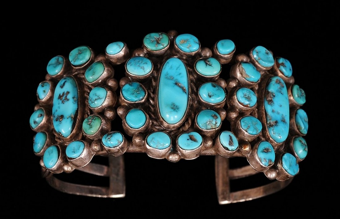 Navajo Silver and Turquoise Cluster Bracelet Set with (1 of 2)