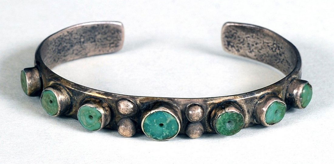 Early Navajo Silver Ingot Bracelet Set with Natural (1 of 2)