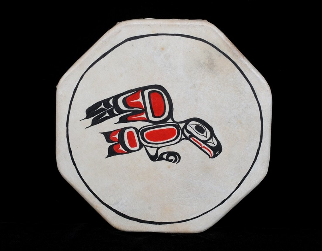 Northwest Coast Drum with Painted Raven Design 15" W. (1 of 2)