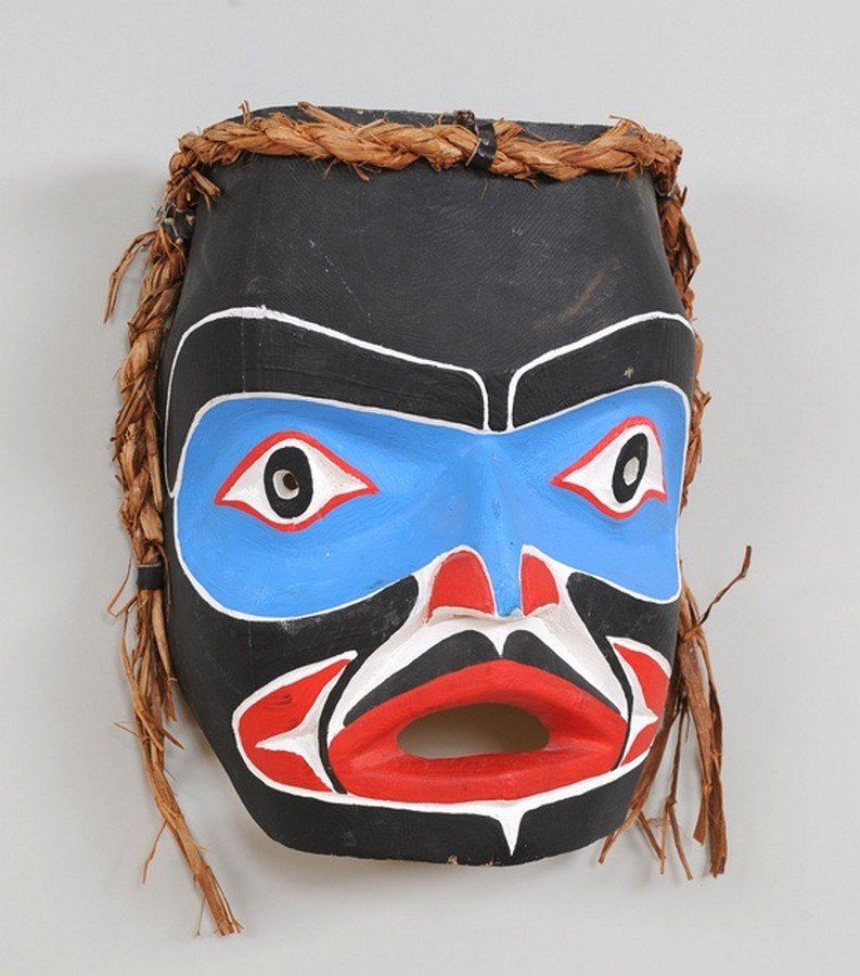 Warrior Mask with Cedar Bark Trim Carved by SAQ Osbite (1 of 1)