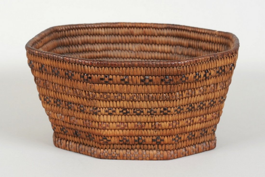 Coast Salish Octagonal Shaped Basket 10 1/2" W. 5 1/2" (1 of 2)