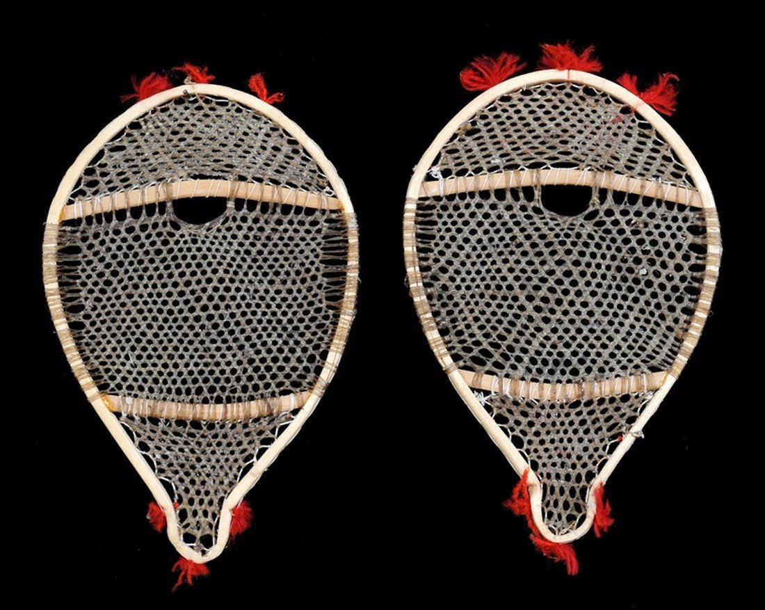 Pair of Miniature Snowshoes with Wool Tuffs 5 1/4" L. (1 of 1)