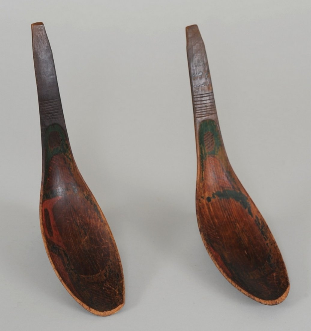 Two Northwest Coast Carved and Painted Spoons ca. 1900 (1 of 2)