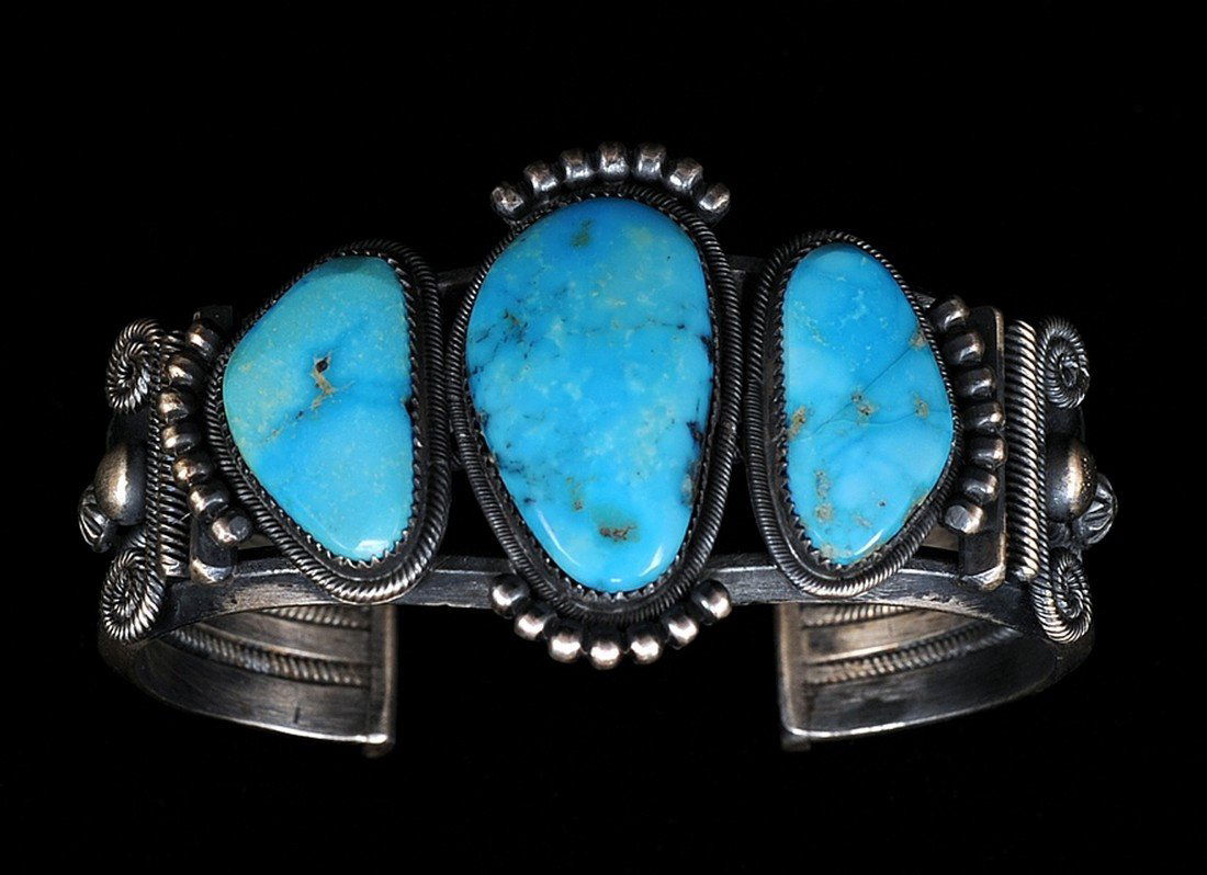 Navajo Silver and Kingman Turquoise Bracelet Set with (1 of 3)