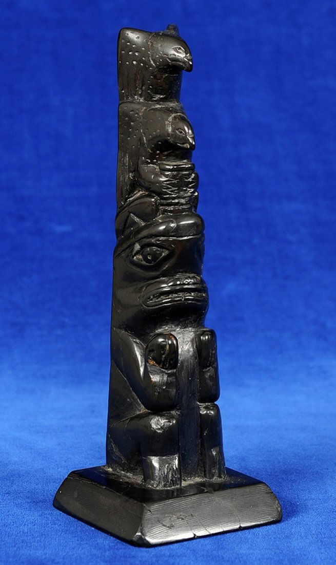 Moses Ingram Argillite Totem Carved with Two Eagles and (1 of 5)