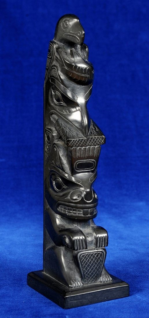 Claude Davidson Argillite Totem Carved with Eagle (1 of 4)