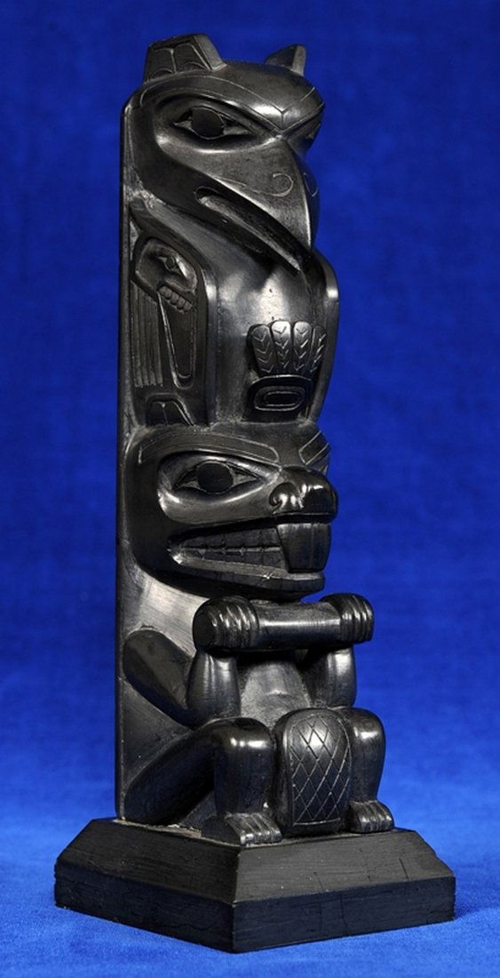 Bill Stevens Argillite Totem Carved with Raven and (1 of 4)