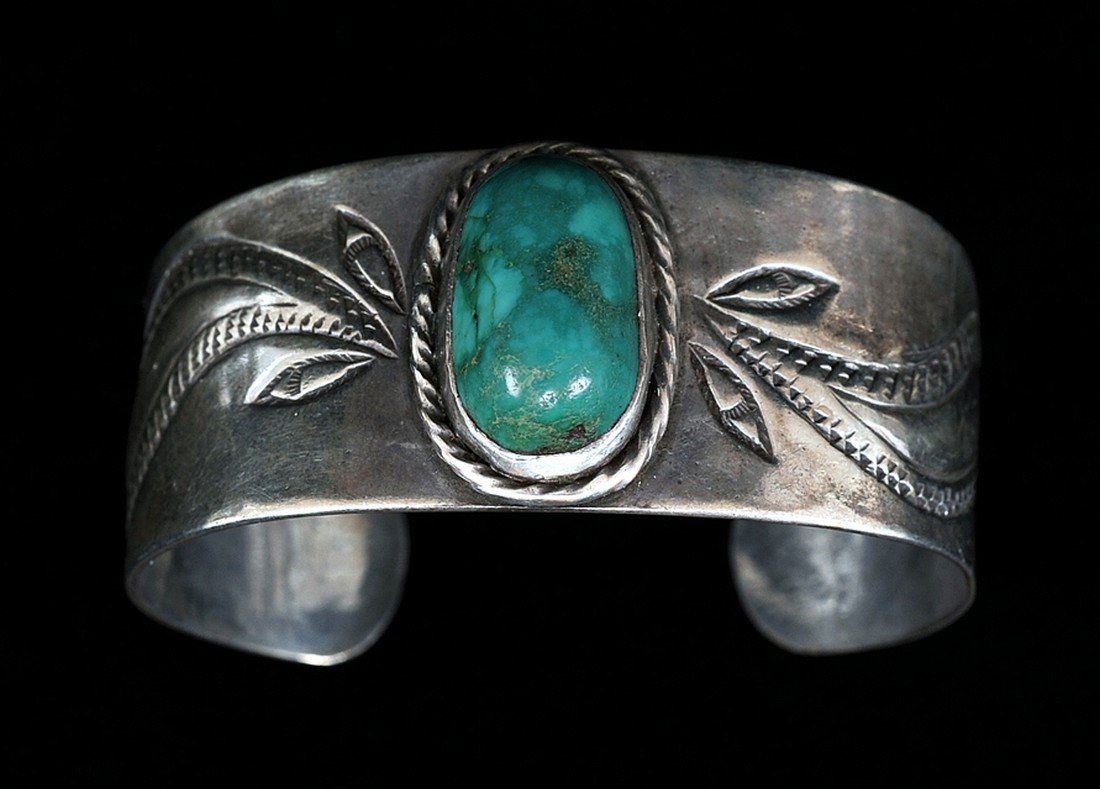 Navajo Silver and Blue Gem Stone Turquoise Bracelet (1 of 2)