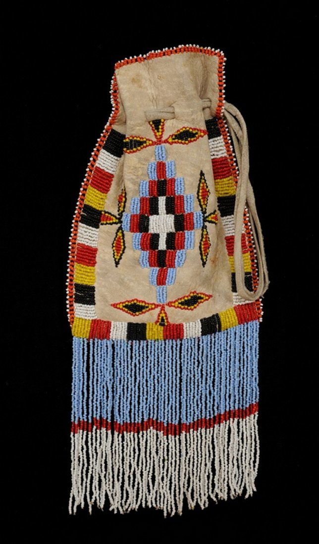 Apache Beaded Bag with Geometric Design 12" L. 6" W. (1 of 2)