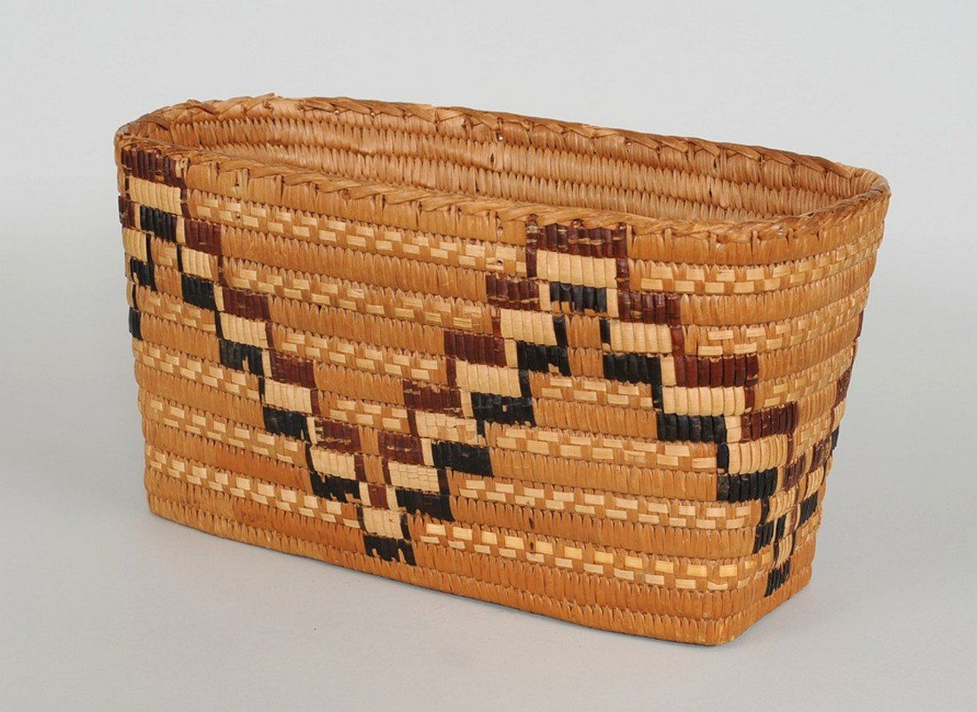 Salish Basket with Imbricated Design 14 1/2" L. 8 1/2" (1 of 2)