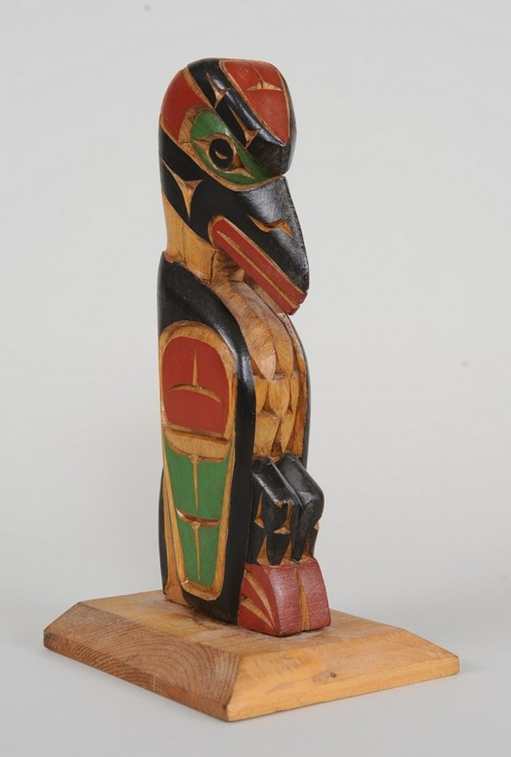 Kwakwaka'wakw Raven Totem Carved by Jimmy Joseph -: Kwakwaka'wakw Raven Totem Carved by Jimmy Joseph - Alert Bay, B.C. 10" H. 5" W. Good Condition