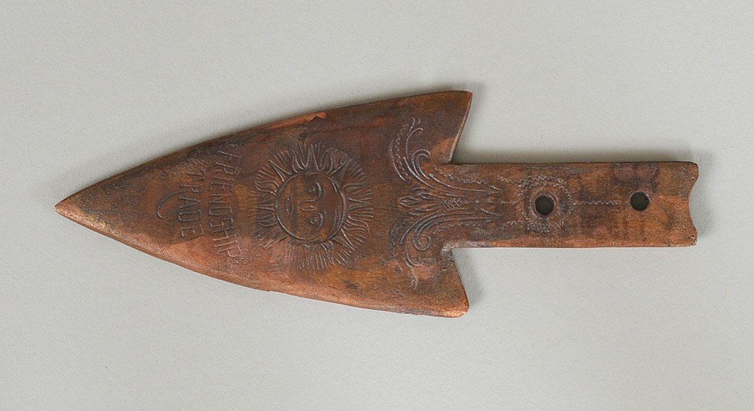 Copper Harpoon Stamped with Hudson Bay Company and: Copper Harpoon Stamped with Hudson Bay Company and Friendship Trade 4 1/2" L. 1 1/2" W. Good Condition