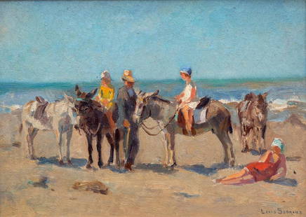 Louis Soonius (1883-1956): The donkey ride, signed 'Louis Soonius' (lower right), oil on board, 25x35,5 cm,