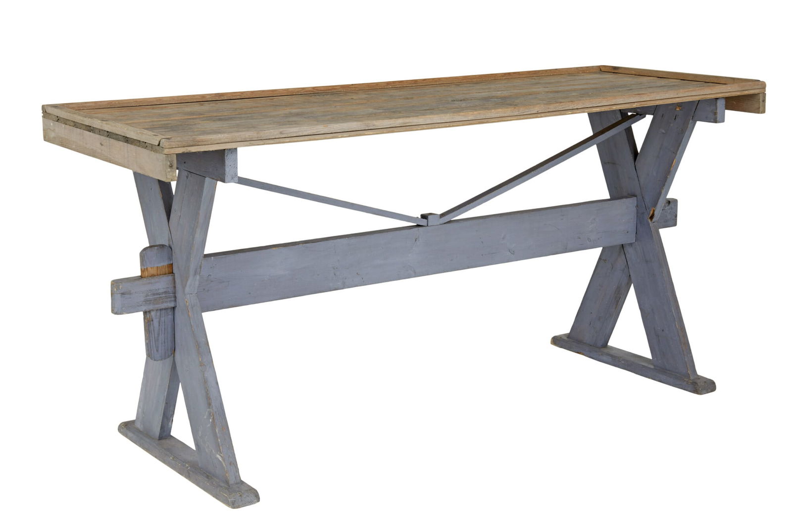 19TH CENTURY PINE X FRAME PAINTED WORK TABLE (1 of 6)