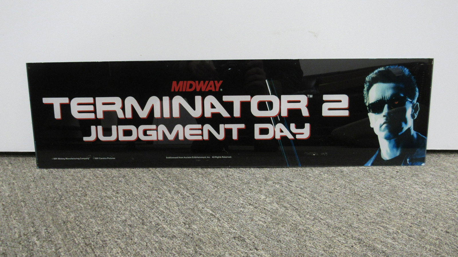 Terminator II Arcade Game Header: Terminator II Arcade Game Header, reproduction. Dimensions: 6.75 x 25 x1