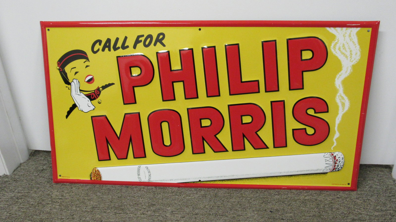 NOS Philip Morris Metal Advertising Sign: NOS Philip Morris Metal Advertising Sign. Dimensions: 14.5 x 27 x 1
