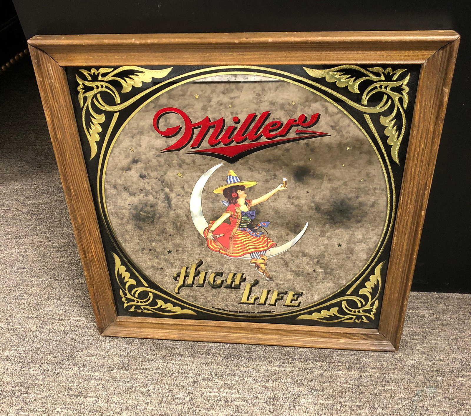 Miller High Life Girl in the Moon Beer Mirror: Miller High Life Girl in the Moon Beer Mirror. Dimensions: 14 x 14 x 1