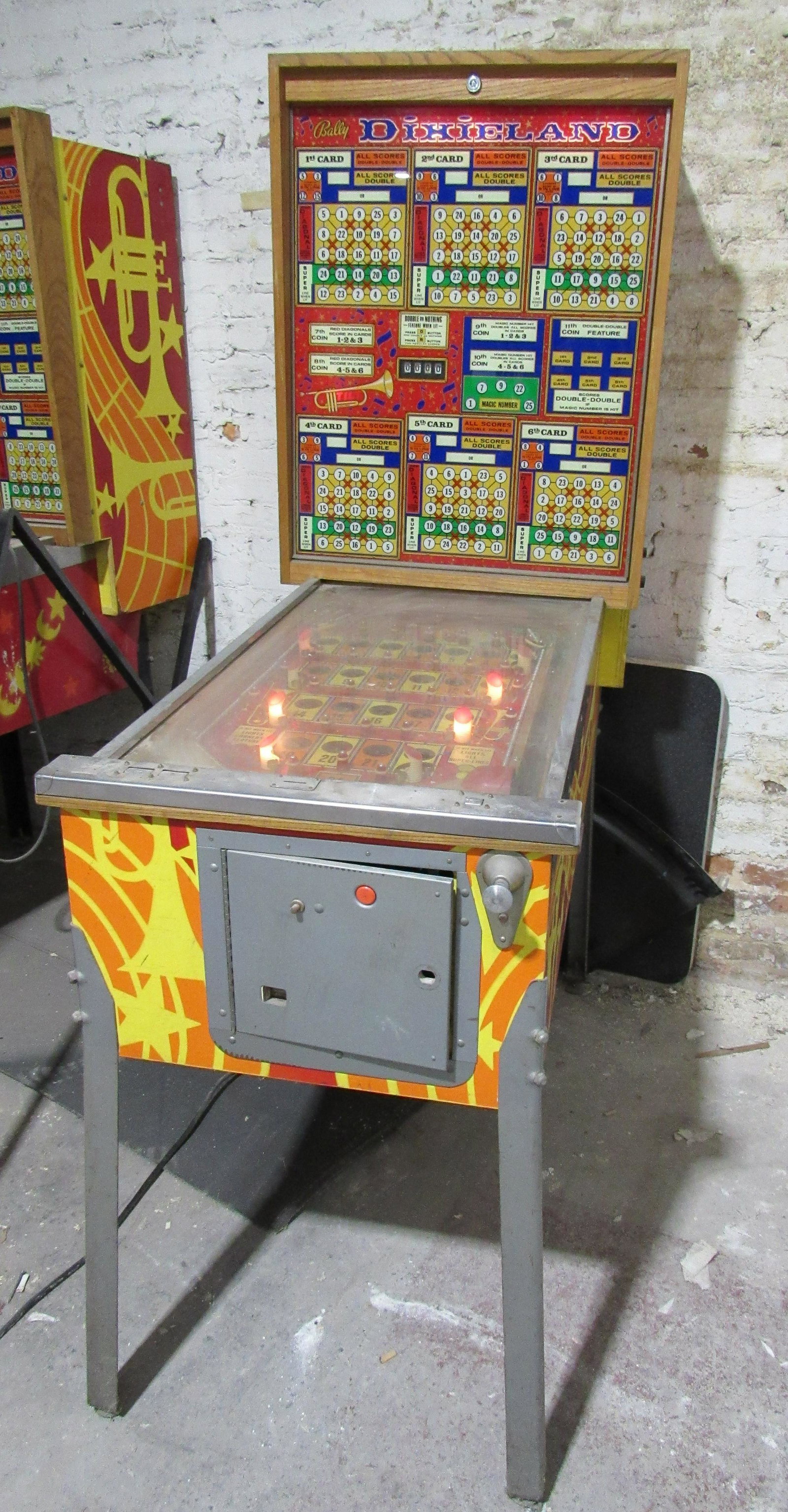 Bally Dixieland Bingo Pinball Arcade Game: Bally Dixieland Bingo Pinball. Powers on, not otherwise tested. Dimensions: 75 x 27 x 60