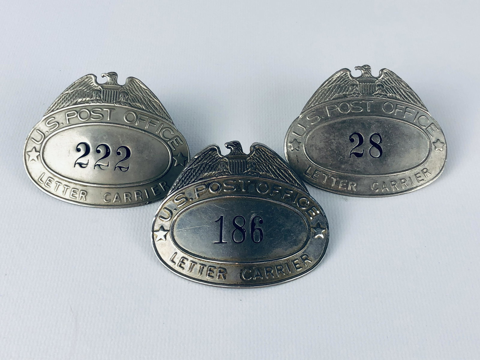 Three U.S. Post Office Badges: Three U.S. Post Office Badges. Dimensions for one: 2 x 2.5