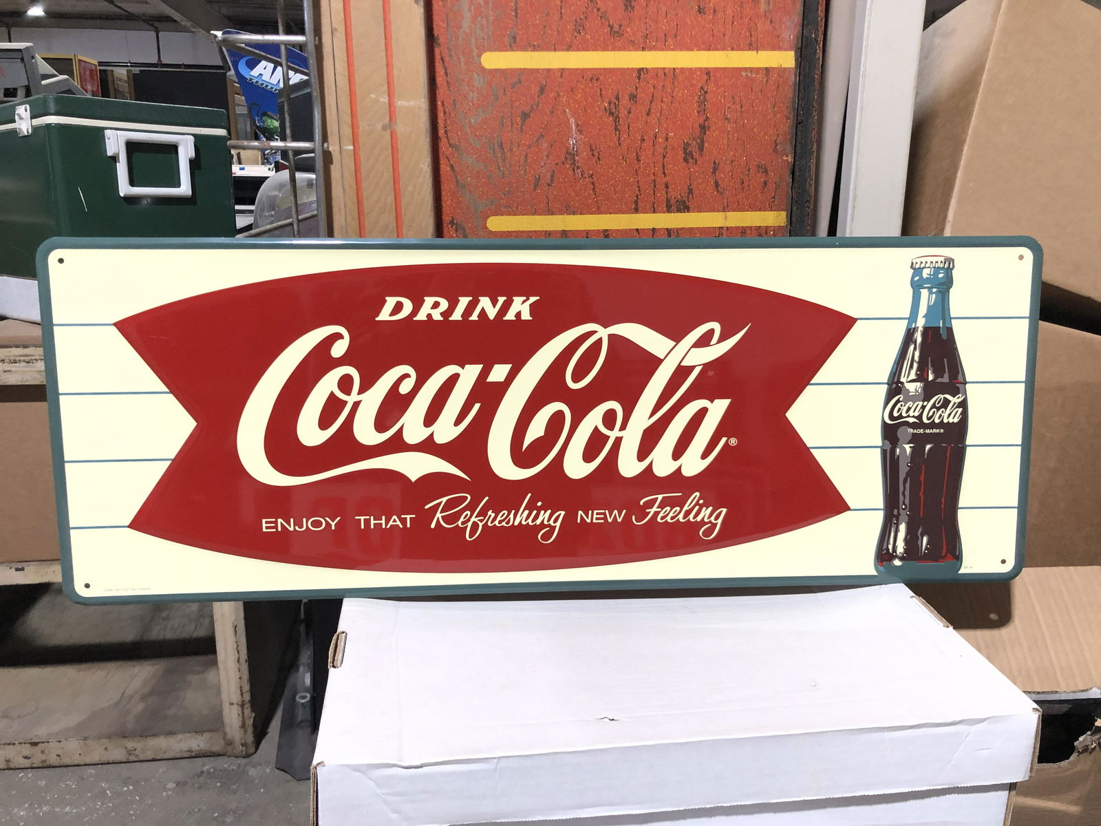 Coca Cola Metal Fishtail Sign, Reproduction: Coca Cola Metal Fishtail Sign, 2008. Dimensions: 12 x 32