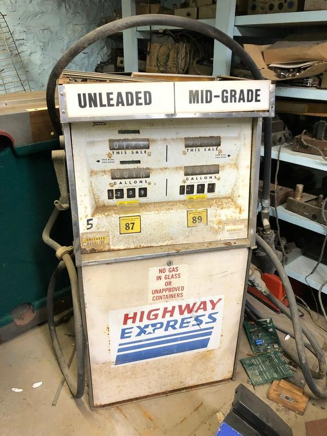 Highway Express Gas Pump, 1970's: Highway Express Gas Pump, 1970's. Extremely Heavy, tank inside. Dimensions: 51 x 34 x 20
