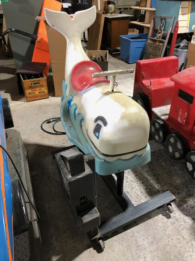 Whale Coin Operated Kiddie Ride: Whale Coin Operated Kiddie Ride. Working, runs on coin. Dimensions: 48 x 33 x 48