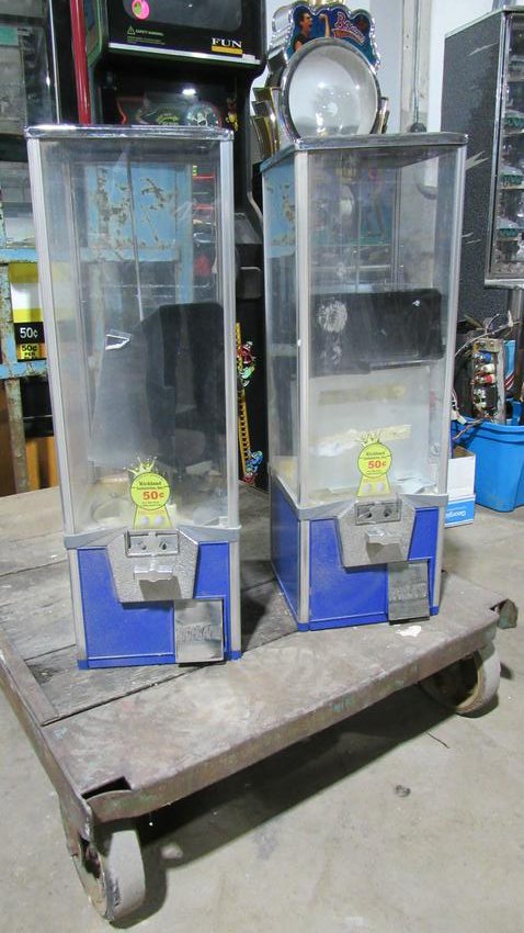 Two Richland 50 Cent Gumball Vending Machines: Two Richland 50 Cent Gumball Vending Machines. Locks not included. Dimensions: 31 x 10 x 12