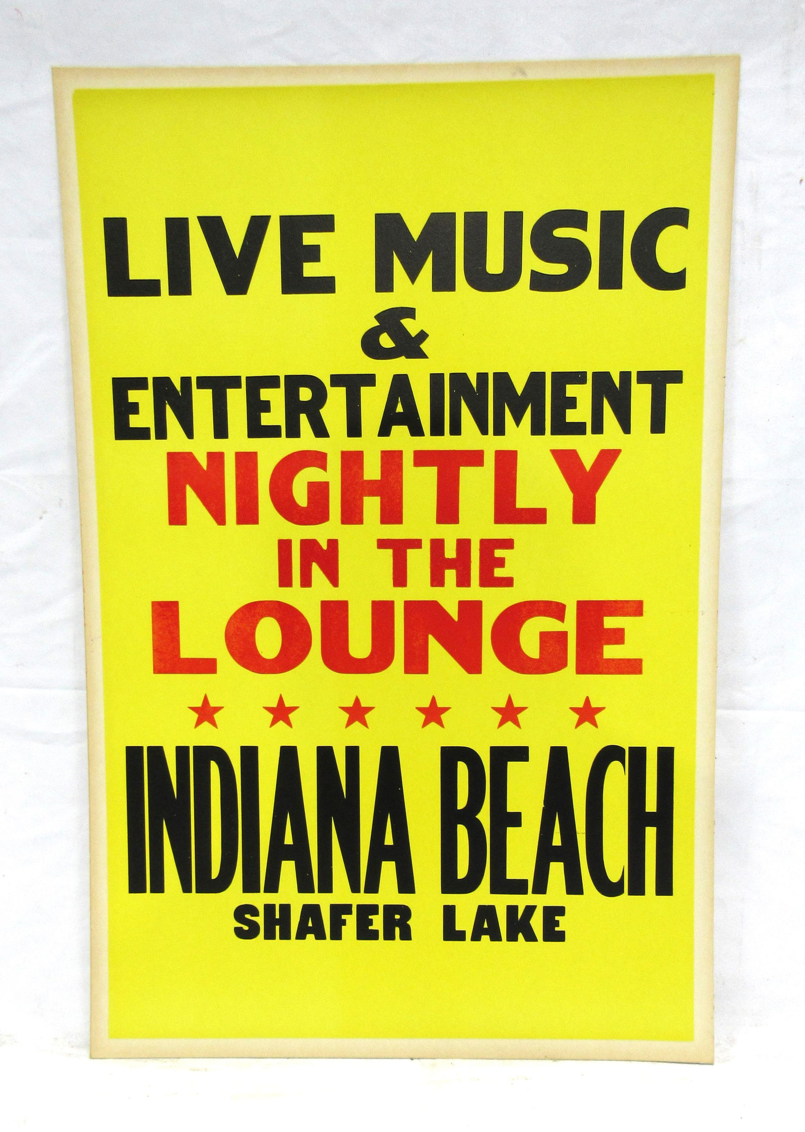 Indiana Beach NOS Cardboard Live Music Poster, Lot 1 (1 of 1)