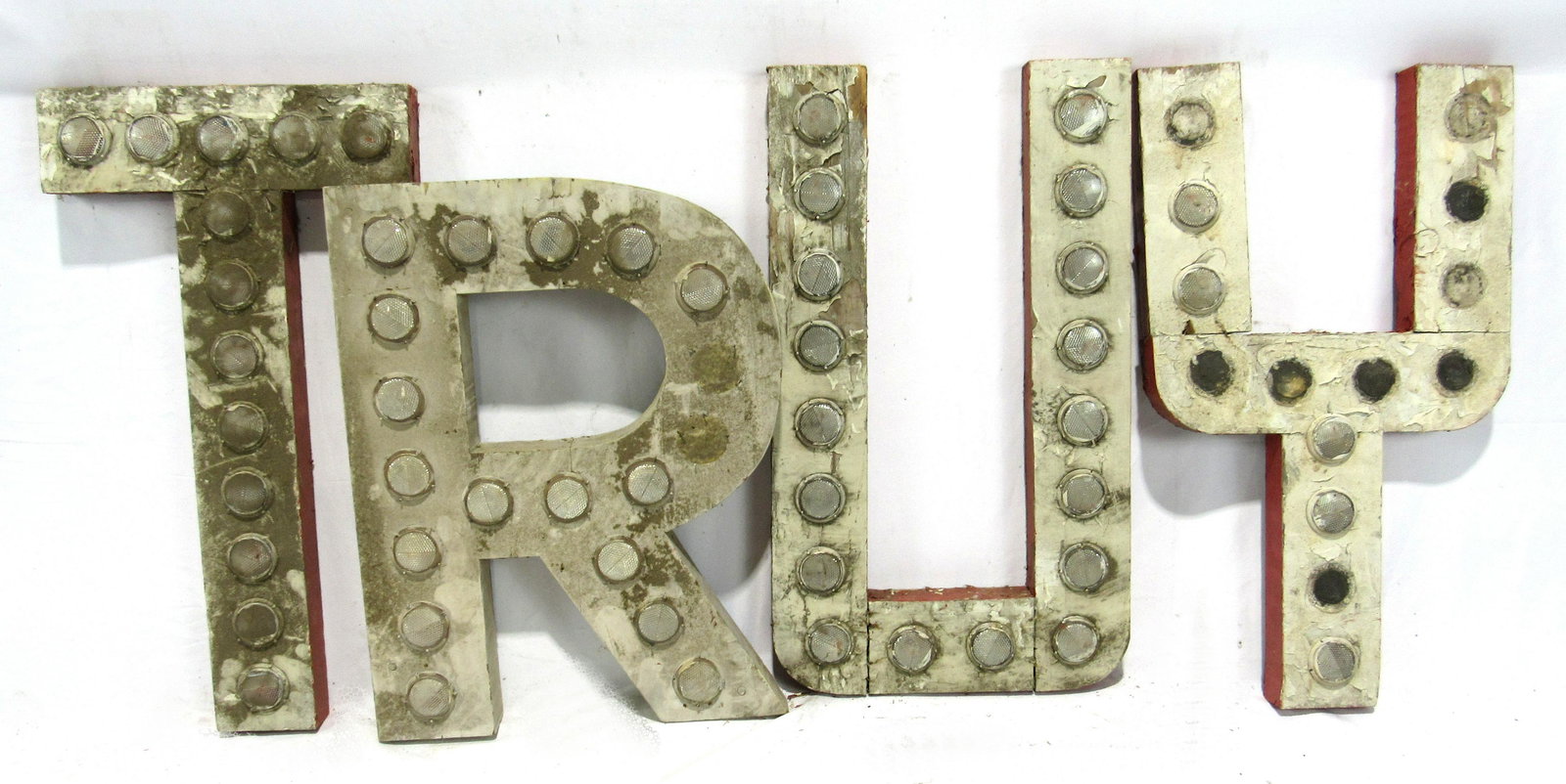 Four Vintage Red Wooden Letters T-R-U-Y (1 of 1)