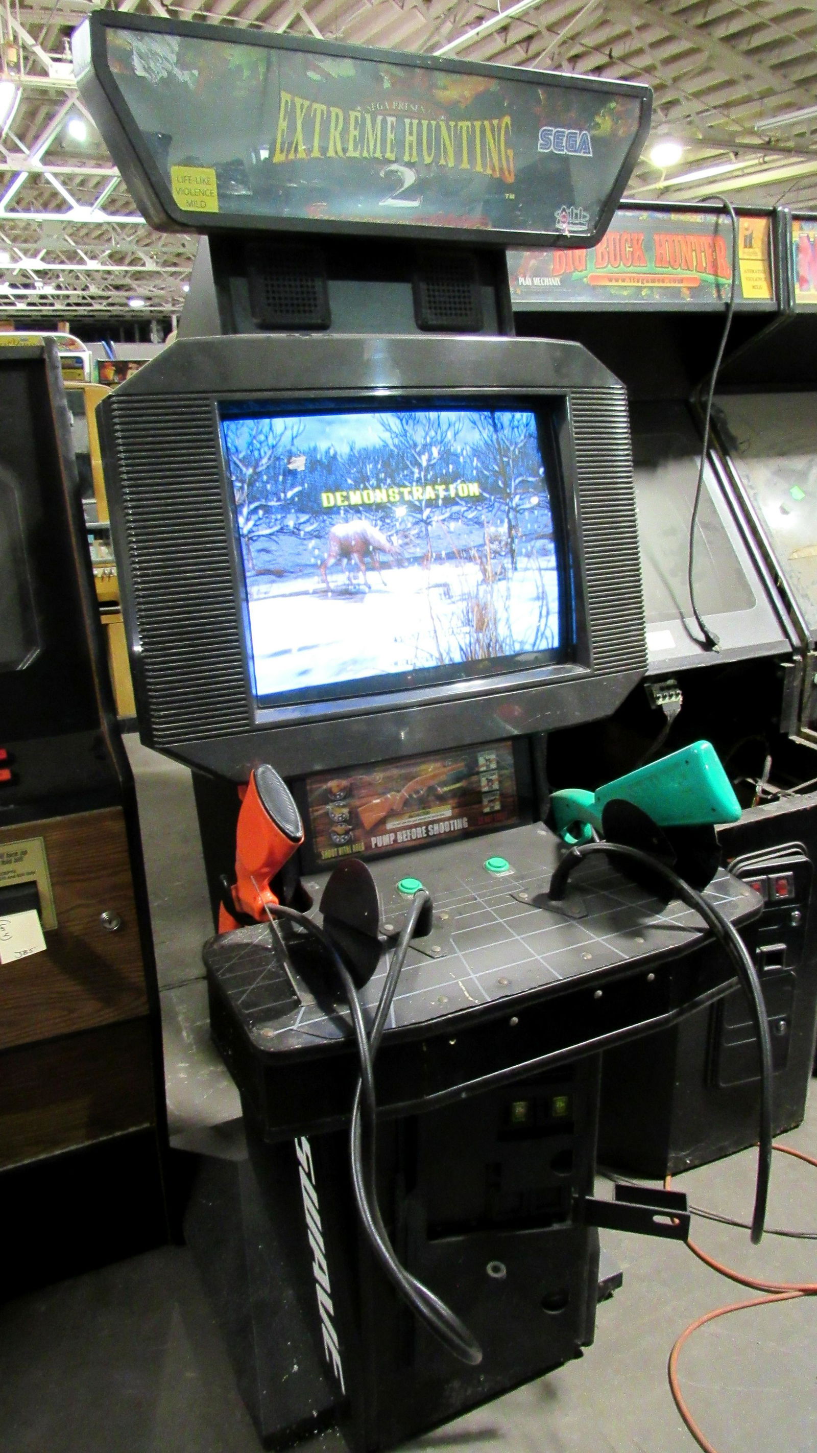 Sega Extreme Hunting 2 Tournament Edition Arcade Game: Sega Extreme Hunting 2 Tournament Edition Arcade Game. Powers up, clear monitor but needs work. This item requires third party shipping or pickup arrangements to be made. Dimensions: 76 x 29 x 39