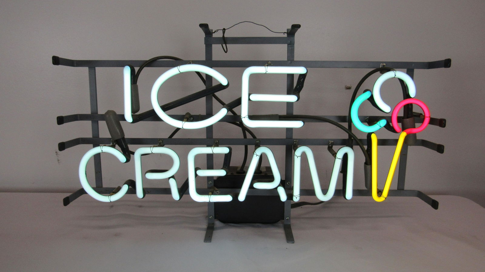 Ice Cream Cone Neon Sign: Ice Cream Cone Neon Sign. Local pick-up only. Dimensions: 15 x 27 x 6
