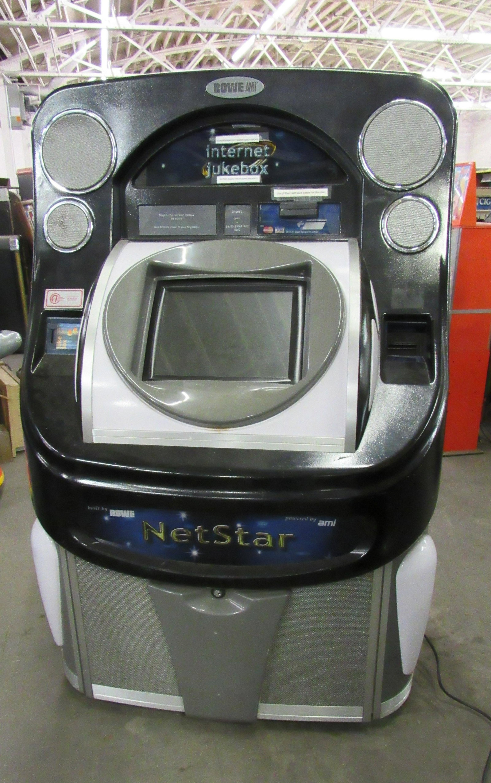 Rowe AMI Internet Jukebox, not working.: Rowe AMI Internet Jukebox, not working. Can be hooked up to bluetooth but cannot go back out on location. No key. This item requires third party shipping or pickup arrangements to be made. Dimensions:
