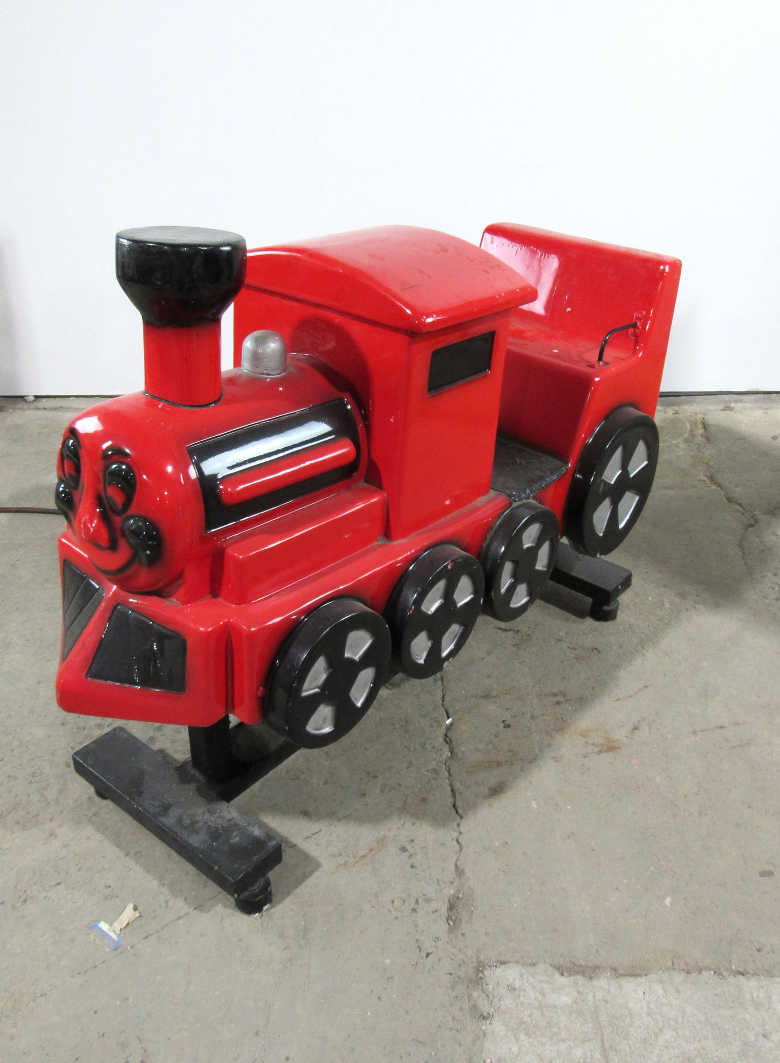 Red Train Coin-Op Kiddie Ride: Red Train Coin-Op Kiddie Ride. Working with sound, sound seems to be skipping. This item requires third party shipping or pickup arrangements to be made. Dimensions:41x19x50
