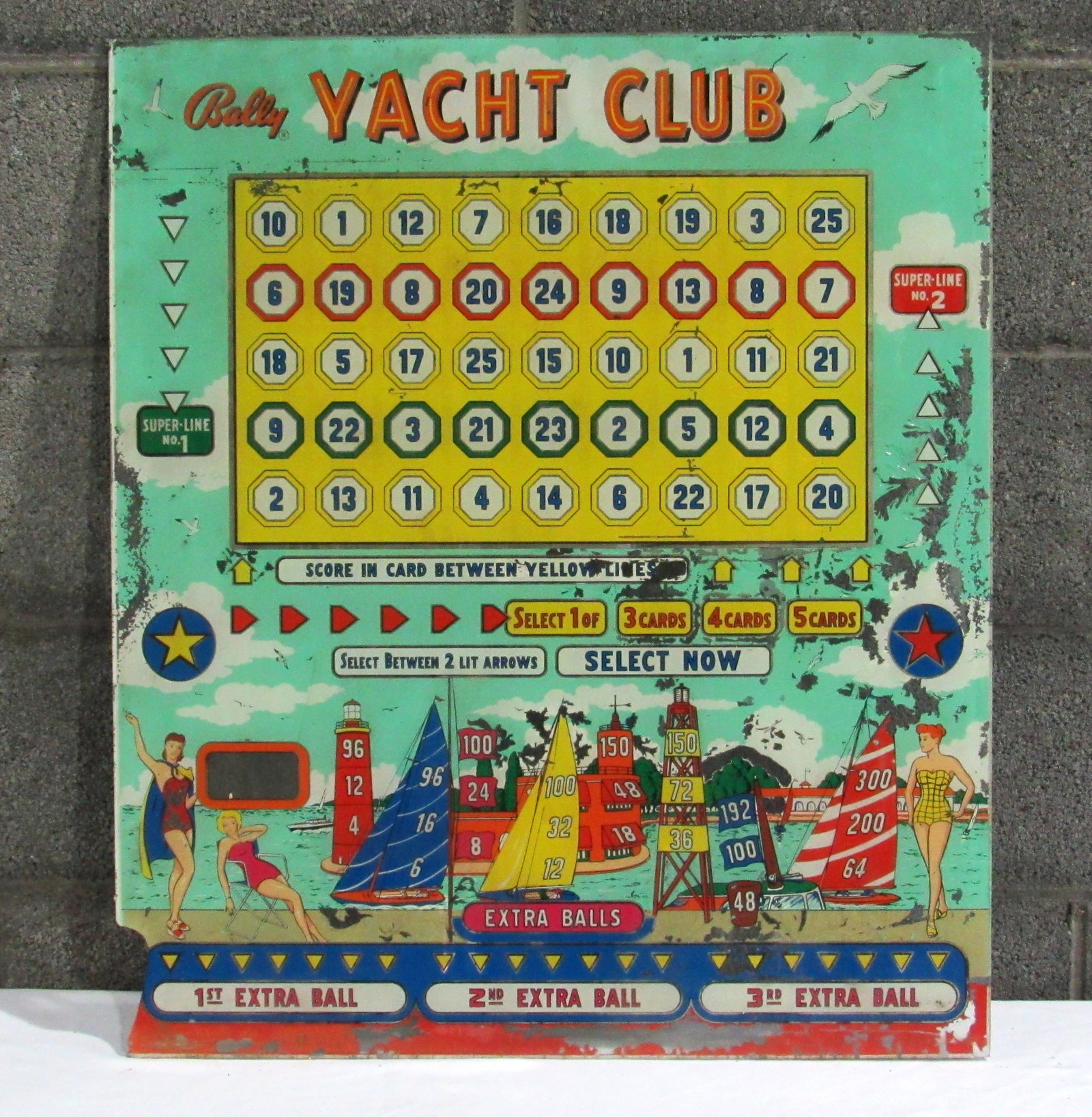 Bally Yacht Club Bingo Pinball Backglass: Bally Yacht Club Bingo Pinball Backglass. Local Pickup Only. Dimensions: 28 x 24